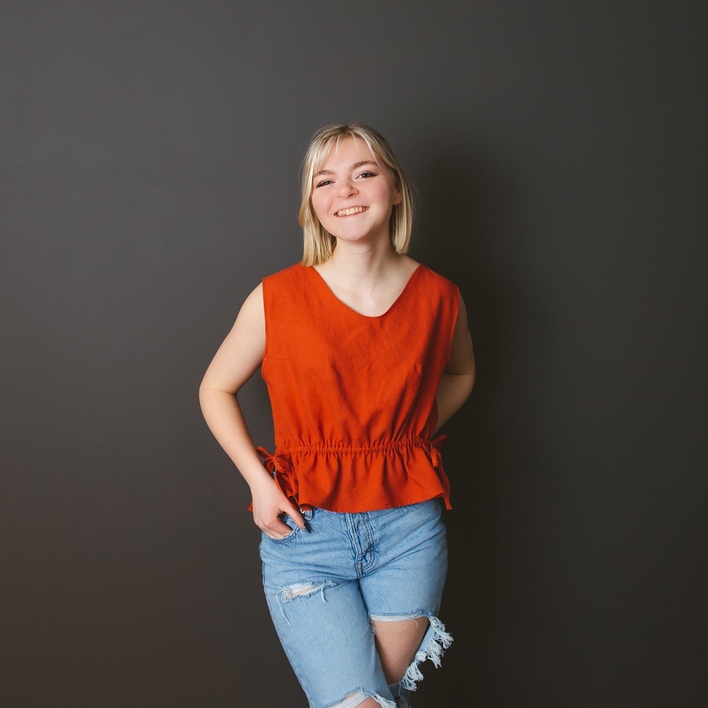 Orange linen adjustable waist shirt