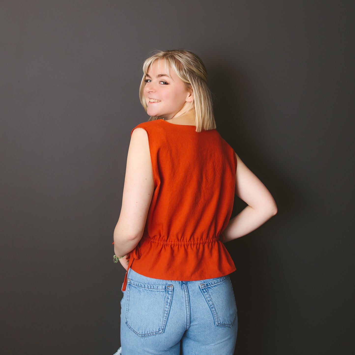 Orange linen adjustable waist shirt