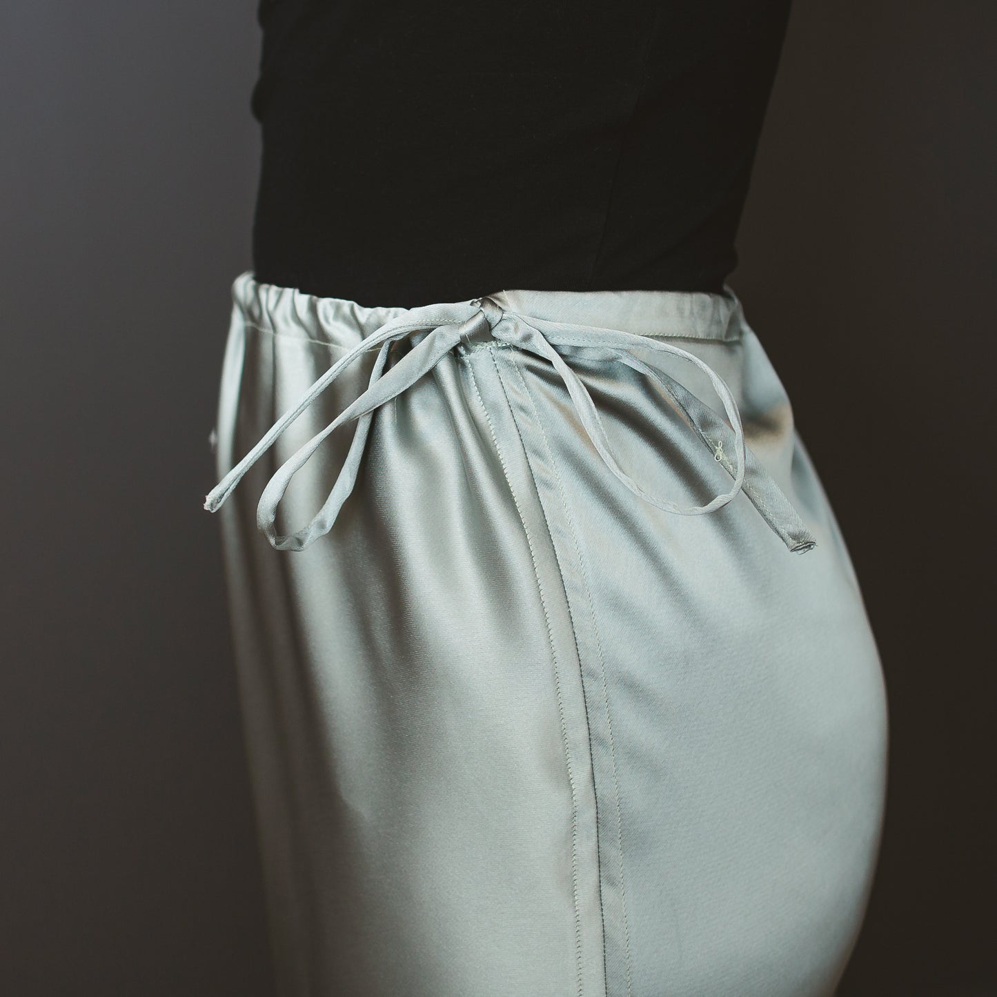 Sage green satin adjustable waist skirt