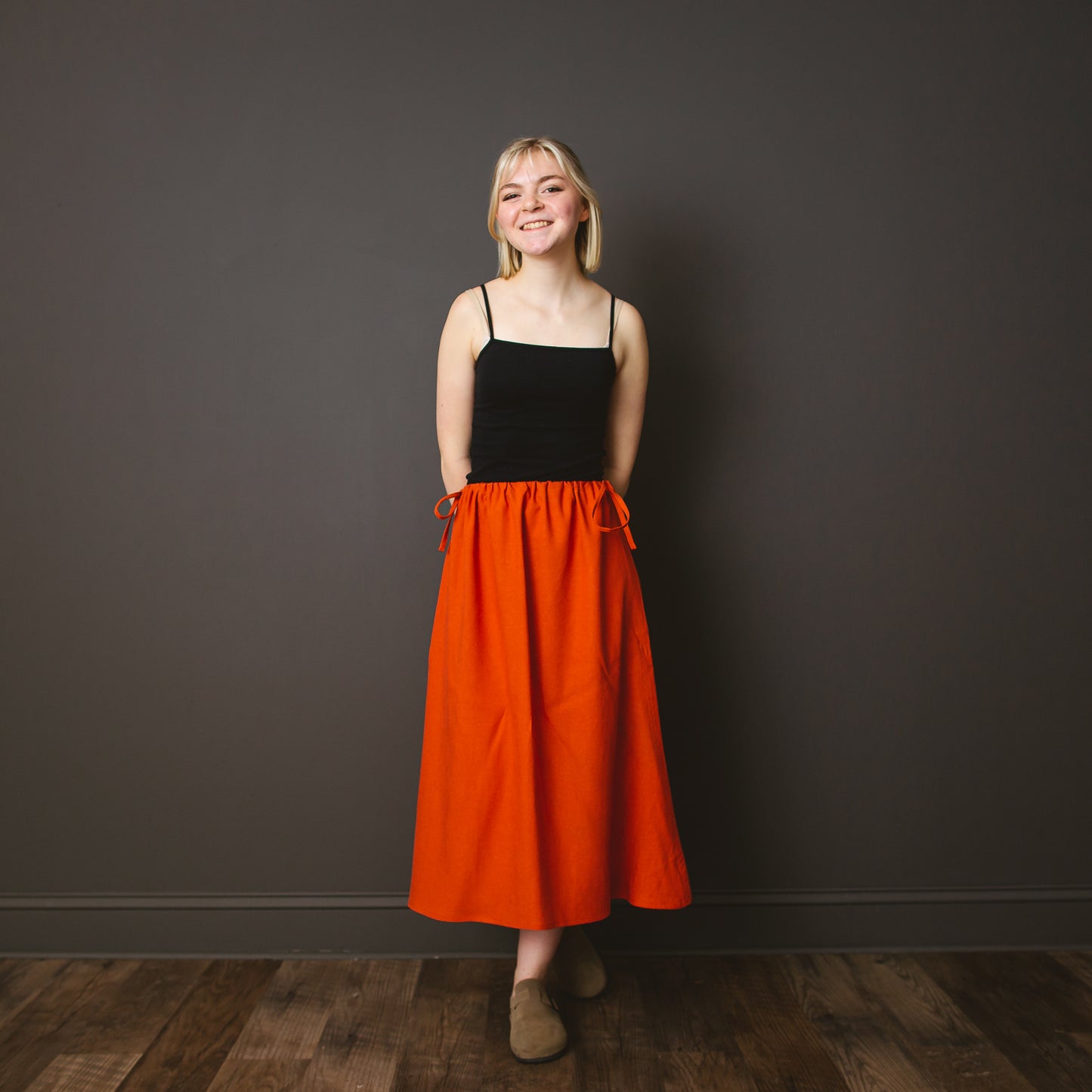 Orange linen adjustable waist skirt