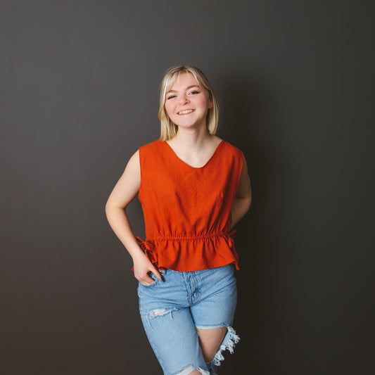 Orange linen adjustable waist shirt