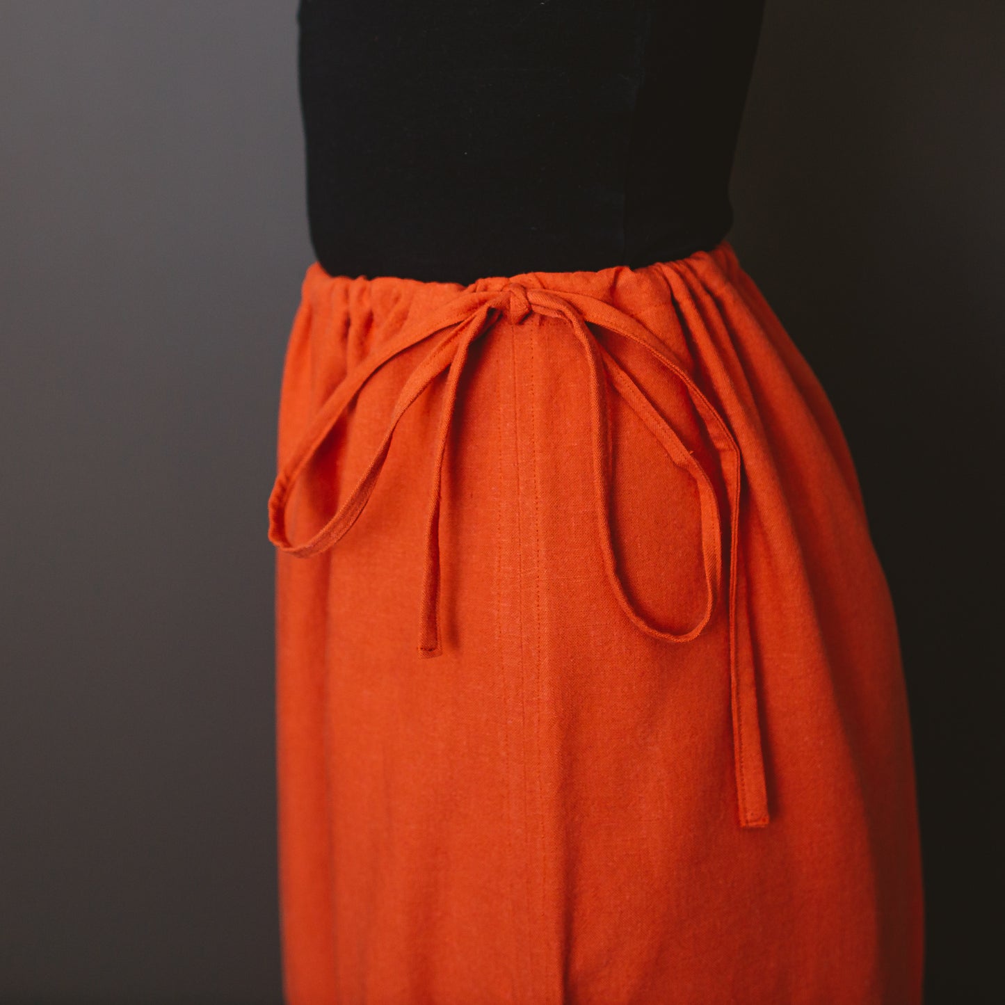 Orange linen adjustable waist skirt