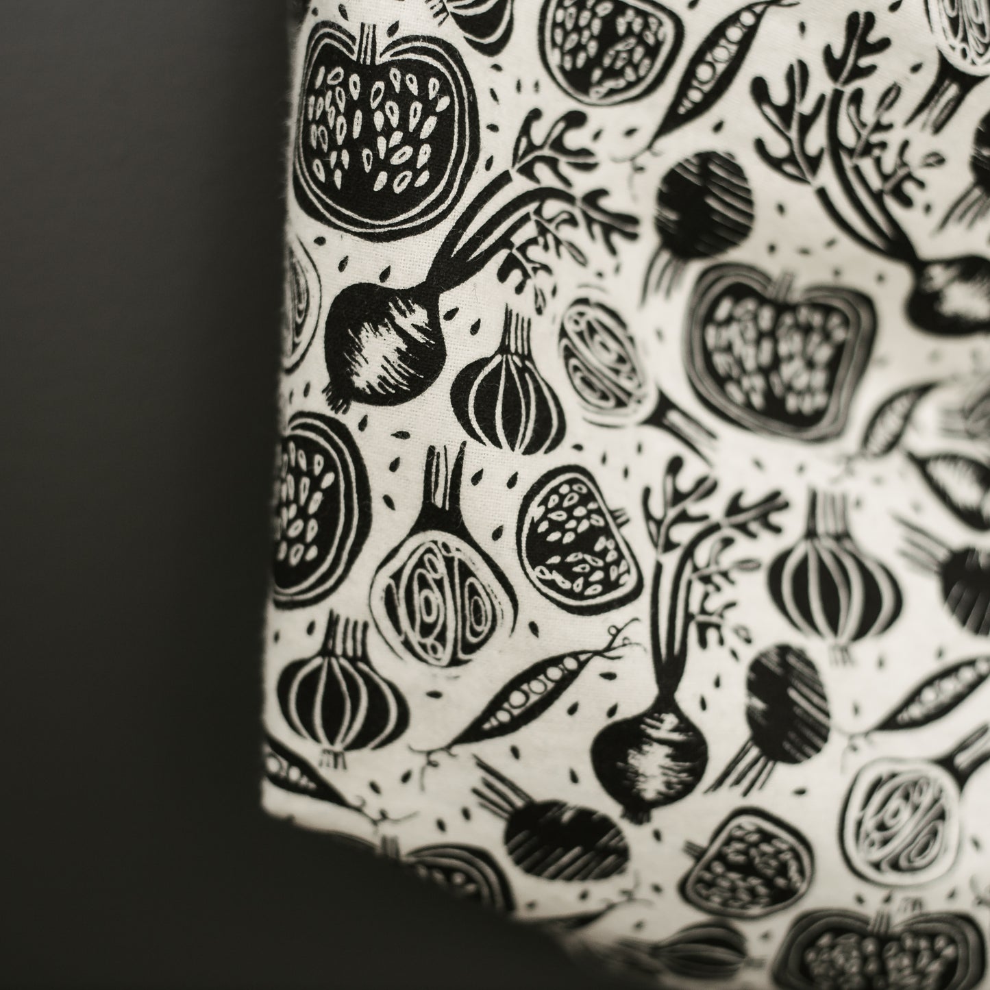 Bow Tie Strap Tote Bag in Black and White Vegetable Print